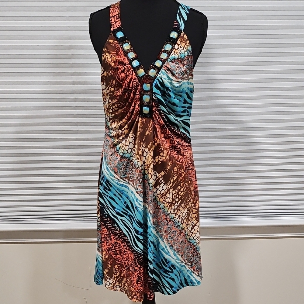 VENUS Multicolor V-Neck Midi Dress